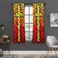 Orange And Red Stained Glass Cross Print Grommet Curtain Panels