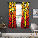 Orange And Red Stained Glass Cross Print Curtain
