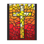 Orange And Red Stained Glass Cross Print Curtain