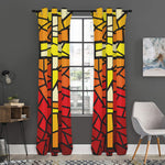 Orange And Red Stained Glass Cross Print Curtain