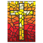 Orange And Red Stained Glass Cross Print Curtain
