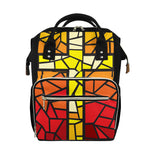 Orange And Red Stained Glass Cross Print Diaper Bag