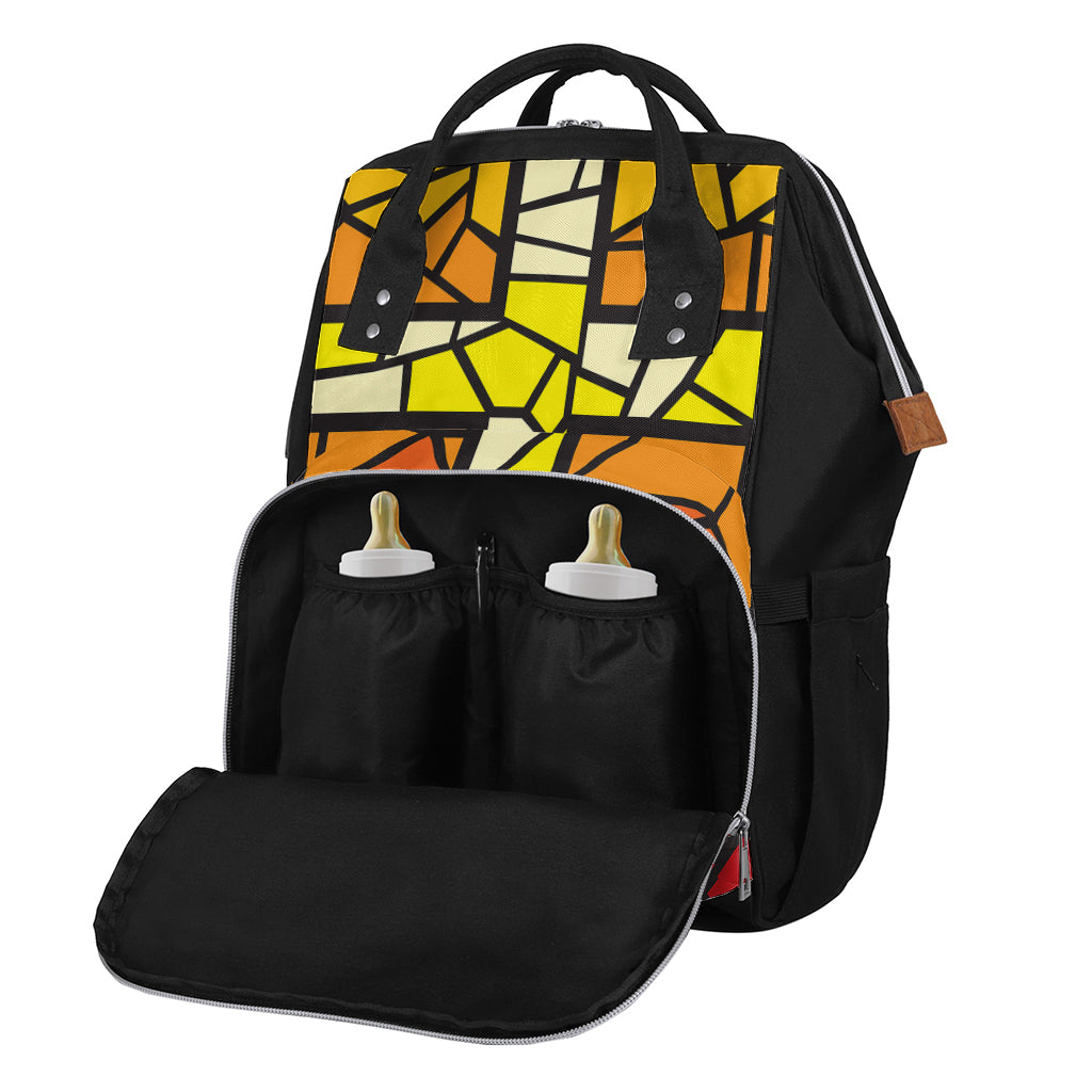 Orange And Red Stained Glass Cross Print Diaper Bag