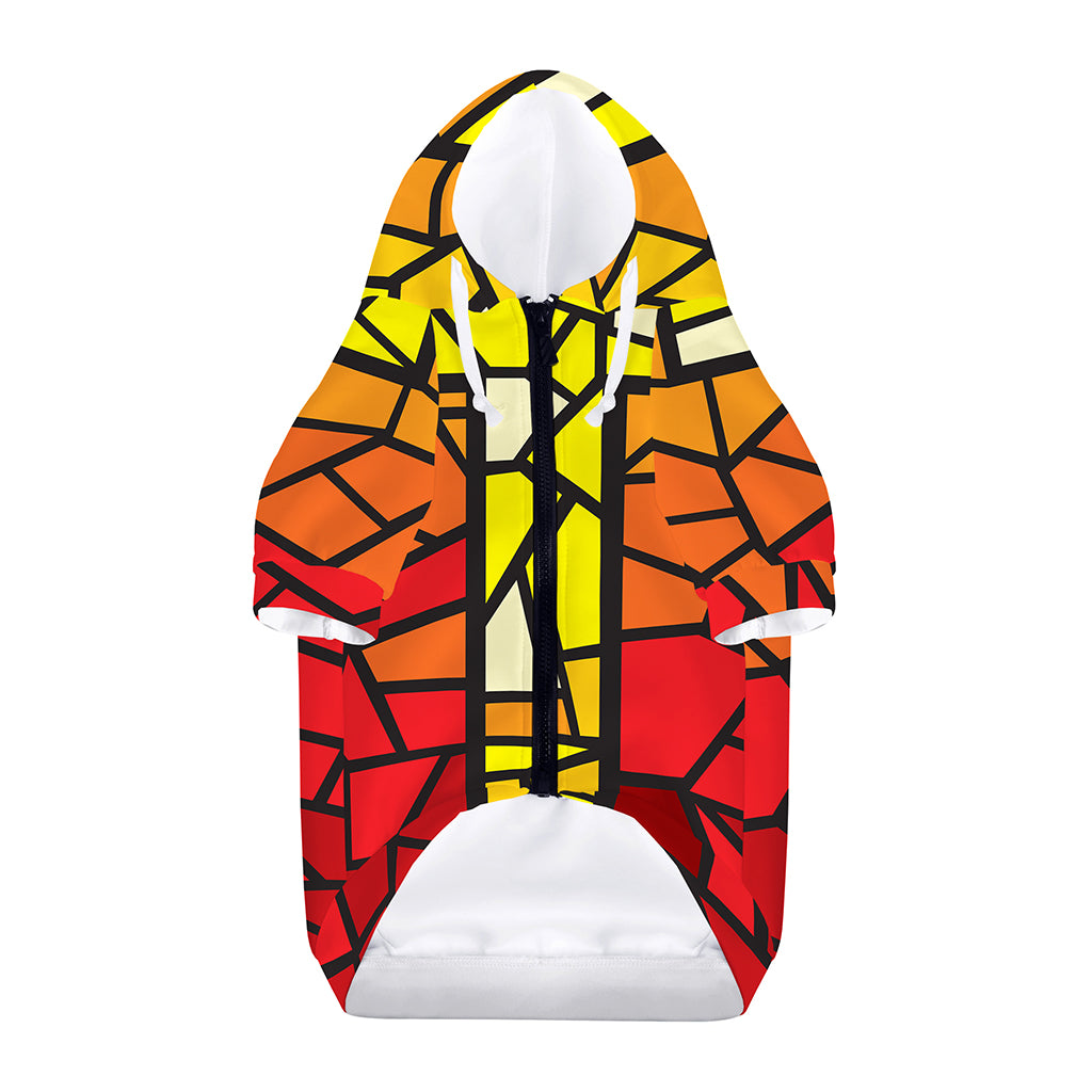Orange And Red Stained Glass Cross Print Dog Zip Up Hoodie