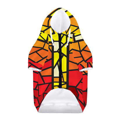 Orange And Red Stained Glass Cross Print Dog Zip Up Hoodie