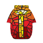 Orange And Red Stained Glass Cross Print Dog Zip Up Hoodie