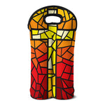 Orange And Red Stained Glass Cross Print Double Neoprene Wine Tote