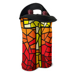 Orange And Red Stained Glass Cross Print Double Neoprene Wine Tote