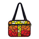 Orange And Red Stained Glass Cross Print Double Strap Bible Bag