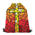 Orange And Red Stained Glass Cross Print Drawstring Bag