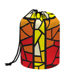 Orange And Red Stained Glass Cross Print Drawstring Makeup Bag