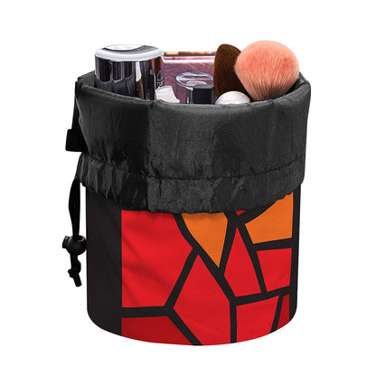 Orange And Red Stained Glass Cross Print Drawstring Makeup Bag
