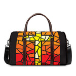 Orange And Red Stained Glass Cross Print Duffle Bag