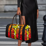 Orange And Red Stained Glass Cross Print Duffle Bag