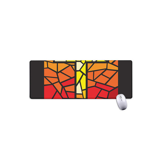 Orange And Red Stained Glass Cross Print Extended Mouse Pad