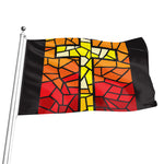 Orange And Red Stained Glass Cross Print Flag