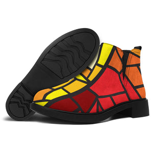 Orange And Red Stained Glass Cross Print Flat Ankle Boots