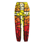 Orange And Red Stained Glass Cross Print Fleece Lined Knit Pants