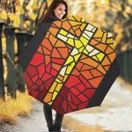 Orange And Red Stained Glass Cross Print Foldable Umbrella