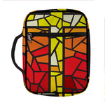 Orange And Red Stained Glass Cross Print Front Pocket Bible Bag