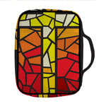 Orange And Red Stained Glass Cross Print Front Pocket Bible Bag