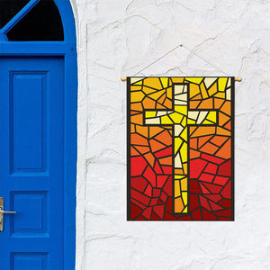 Orange And Red Stained Glass Cross Print Garden Flag