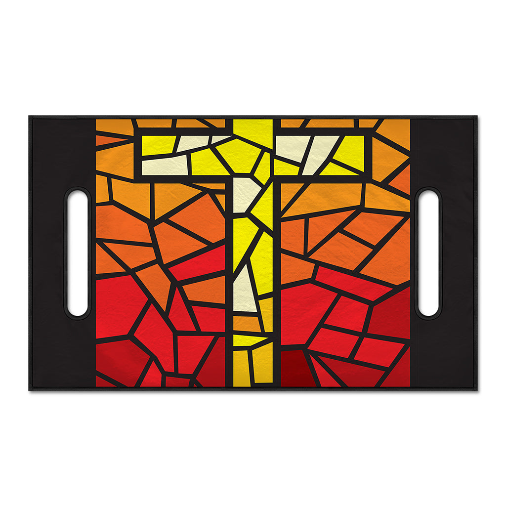 Orange And Red Stained Glass Cross Print Golf Cart Seat Cover