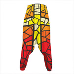 Orange And Red Stained Glass Cross Print Hammer Pants
