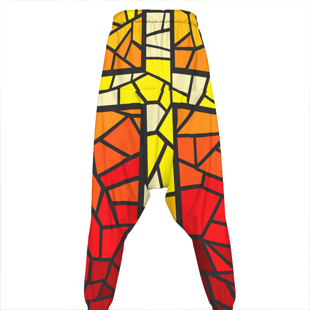 Orange And Red Stained Glass Cross Print Hammer Pants
