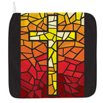 Orange And Red Stained Glass Cross Print Hand Towel
