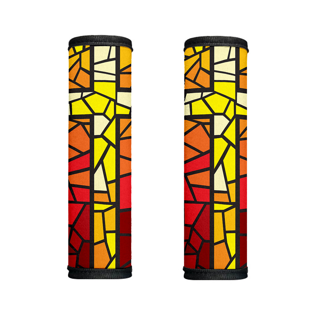 Orange And Red Stained Glass Cross Print Handle Covers