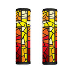 Orange And Red Stained Glass Cross Print Handle Covers