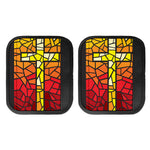Orange And Red Stained Glass Cross Print Handle Covers