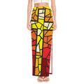 Orange And Red Stained Glass Cross Print High Slit Maxi Skirt