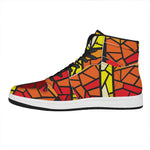 Orange And Red Stained Glass Cross Print High Top Leather Sneakers