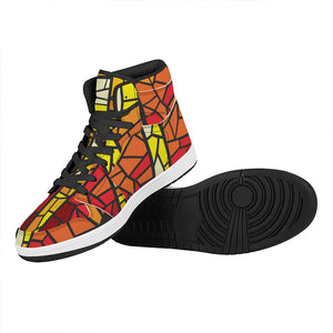 Orange And Red Stained Glass Cross Print High Top Leather Sneakers