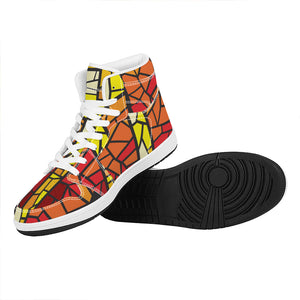 Orange And Red Stained Glass Cross Print High Top Leather Sneakers