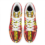 Orange And Red Stained Glass Cross Print High Top Leather Sneakers