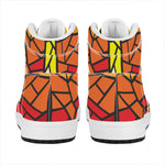 Orange And Red Stained Glass Cross Print High Top Leather Sneakers