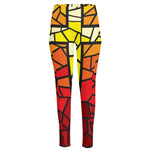 Orange And Red Stained Glass Cross Print High-Waisted Pocket Leggings