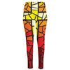 Orange And Red Stained Glass Cross Print High-Waisted Pocket Leggings