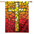 Orange And Red Stained Glass Cross Print House Flag