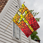 Orange And Red Stained Glass Cross Print House Flag