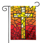 Orange And Red Stained Glass Cross Print House Flag