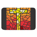 Orange And Red Stained Glass Cross Print Indoor Door Mat