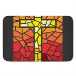 Orange And Red Stained Glass Cross Print Indoor Door Mat