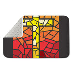 Orange And Red Stained Glass Cross Print Indoor Door Mat