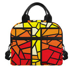Orange And Red Stained Glass Cross Print Insulated Lunch Bag