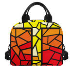 Orange And Red Stained Glass Cross Print Insulated Lunch Bag