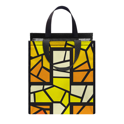 Orange And Red Stained Glass Cross Print Insulated Lunch Tote